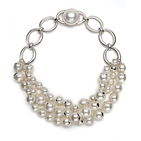 Grace Silver Plated Three Rows White Pearl Short Necklace-